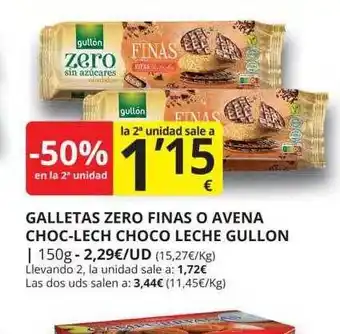 Supermercados MAS -50% en la 2a unidad galletas zero finas o avena choc-lech choco leche gullon oferta