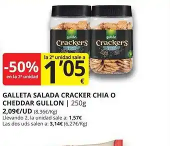 Supermercados MAS -50% en la 2a unidad galleta salada cracker chia o cheddar gullon oferta