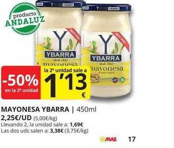 Supermercados MAS -50% en la 2a unidad mayonesa ybarra oferta