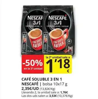 Supermercados MAS -50% en la 2a unidad café soluble 3 en 1 nescafé oferta