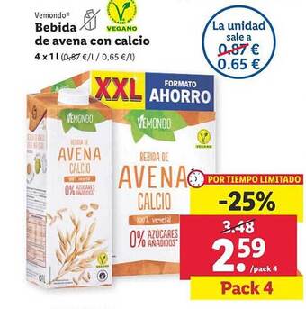 Lidl Vemondo bebida de avena con calcio oferta