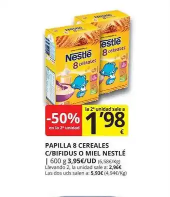 Supermercados MAS -50% en la 2a unidad papilla 8 cereales c bifidus o miel nestlé oferta