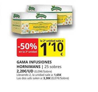 Supermercados MAS -50% en la 2a unidad gama infusiones hornimans oferta