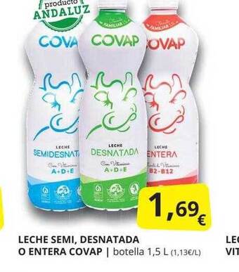 Supermercados MAS Leche semi desnatada o entera covap oferta