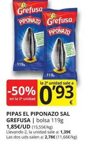 Supermercados MAS -50% en la 2a unidad pipas el piponazo sal grefusa oferta