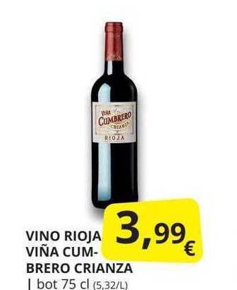 Supermercados MAS Vino rioja viña cumbrero crianza oferta