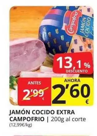 Supermercados MAS Jamón cocido extra campofrio 13.1% descuento oferta
