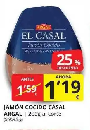 Supermercados MAS Jamón cocido casal argal 25% descuento oferta