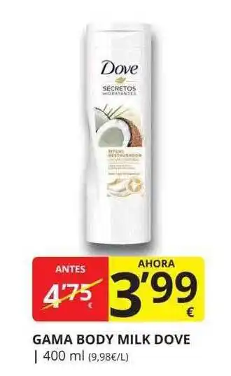 Supermercados MAS Gama body milk dove oferta