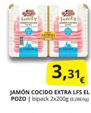 Supermercados MAS Jamón cocido extra lfs el pozo oferta