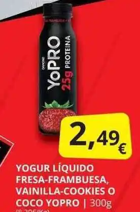 Supermercados MAS Yogur liquido fresa-frambuesa vainilla-cookies o coco yopro oferta