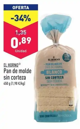 ALDI Pan de molde sin corteza el horno oferta