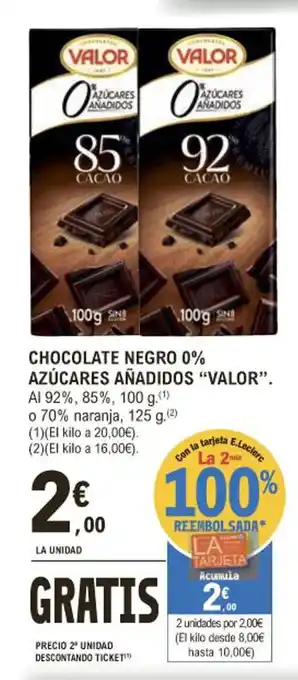 E.Leclerc Chocolate Negro 0% Azúcares Añadidos Valor oferta