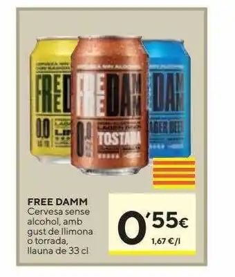 Caprabo Free damm cervesa sense alcohol amb gust de llimona o torrada oferta