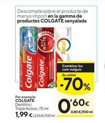 Caprabo 2a unitat -70% colgate dentifrici triple action oferta