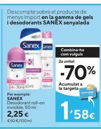 Caprabo Sanex desodorant roll-on invisible oferta