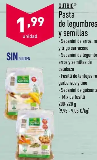 ALDI Gutbio Pasta de legumbres y semilla 200- 220 g oferta