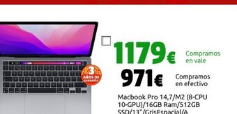CeX Macbook pro 14,7/m2 (8-cpu 10-gpu)/16gb ram/512gbssd/13"/grisespacial/a oferta