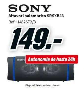MediaMarkt Sony Altavoz inalámbrico SRSXB43 oferta