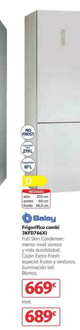 Alcampo Frigorífico Combi 3kfd766xi Balay oferta