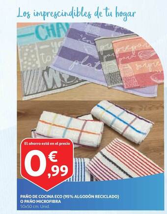 Alcampo Paño De Cocina Eco (95% Algodón Reciclado) O Paño Microfibra oferta
