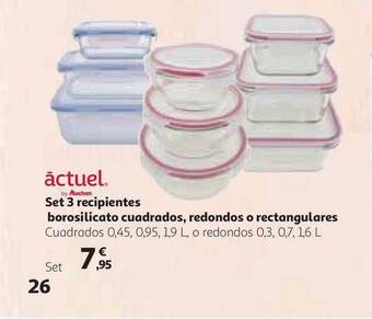 Alcampo Actuel Set 3 Recipientes Borosilicato Cuadrados Redondo O Rectangulares oferta