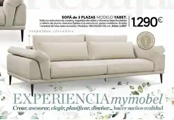MyMobel 50 sofá de 3 plazas modelo yaret. sofá con estructura de madera, respaldos elevables y riñoneras desenfundables y relleno de oferta