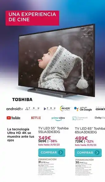 La tienda en casa Una experiencia de cine toshiba androidtv at ru picture engine youtube netflix la tecnología ultra hd 4k se muestra an oferta