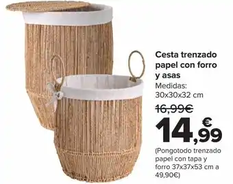 Carrefour Cesta trenzado papel con forro y asas oferta
