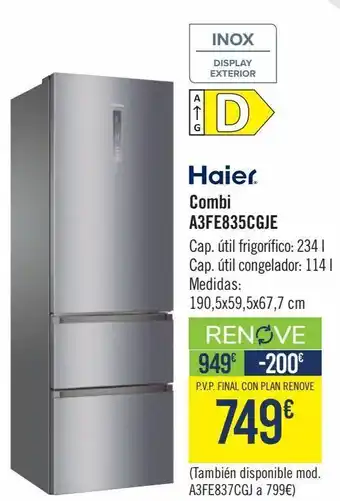 Carrefour Haier combi a3fe835cgje oferta