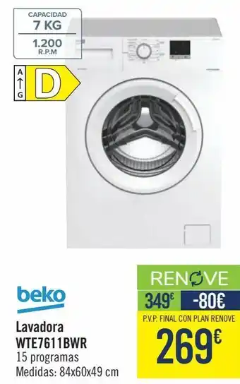 Carrefour Beko lavadora wte761 1bwr oferta