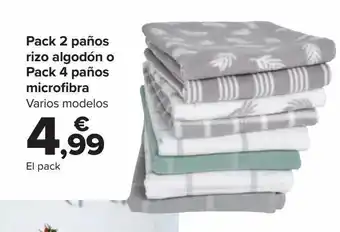 Carrefour Pack 2 paños rizo algodón o pack 4 paños microfibra oferta