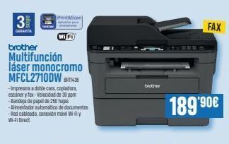 Beep 3 garantia print&scan) brother multifunción láser monocromo mfcl2710dw -impresora a doble cara, copiadora escáneryfax-vel oferta