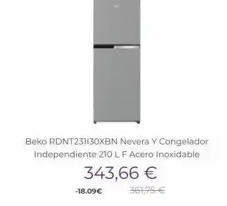 Miró Beko rdnt231130xbn nevera y congelador independiente 210 l f acero inoxidable 343,66 € 361,75 € -18.09€ oferta