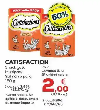 Kiwoko 2a unidad -50% de descuento catisfaction snack gato multipack salmón o pollo oferta