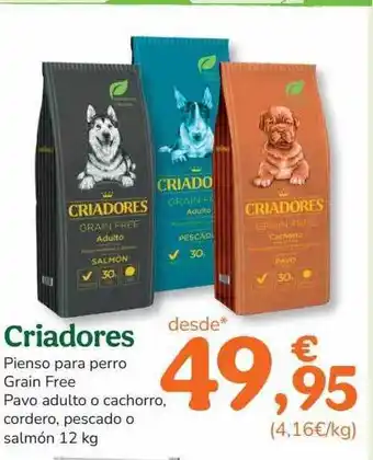 TiendAnimal Criadores pienso para perro grain free pavo adulto o cachorro cordero pescado o salmón oferta