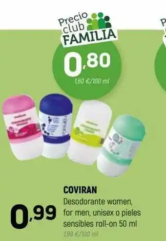 Coviran Coviran desodorante women for men unisex o pieles sensibles roll-on oferta