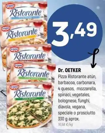 Coviran Dr oetker pizza ristorante atún barbacoa carbonara 4 quesos mozzarella spinaci vegetales spinaci vegetales bolognese funghi d oferta