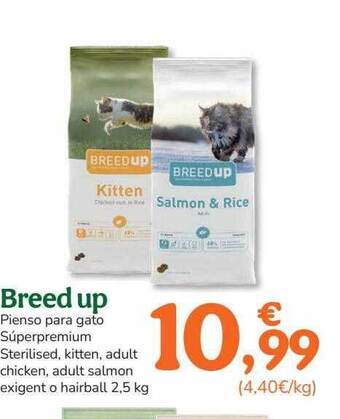 TiendAnimal Breed up pienso para gato súperpremium sterilised kitten adult chicken adult salmon exigent o hairball oferta