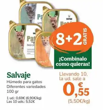 TiendAnimal Salvaje humedo para gatos 8+2 gratis oferta