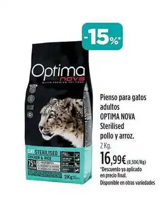 El Corte Inglés Pienso para gatos adultos optima nova sterilised pollo y arroz oferta