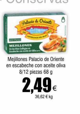 FROIZ Mejillones palacio de oriente en escabeche con aceite oliva 8-12 piezas oferta