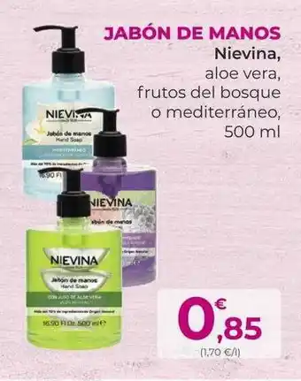 SPAR Gran Canaria Jabón de manos nievina aloe vera frutos del bosque o mediterráneo oferta