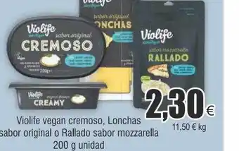 FROIZ Violife vegan cremoso, lonchas sabor original o rallado sabor mozzarella oferta