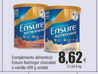 FROIZ Complemento alimenticio ensure nutrivigor chocolate o vainilla oferta