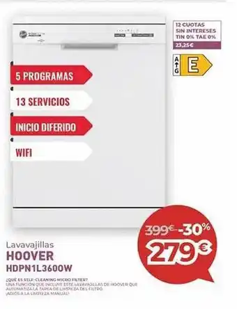 Mi electro Lavavajillas hoover hdpn1l3600w oferta