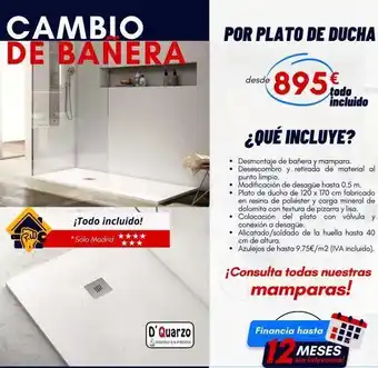 Cambio de banera ¡todo incluido! *sólo madrid d'quarzo diseño en piedra por plato de ducha desde 895 tede todo inclui