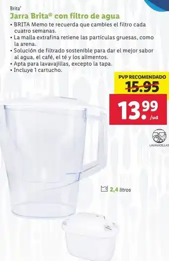 Lidl Jarra con filtro brita oferta