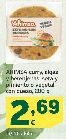 HiperDino Ahimsa curry, algas y berenjenas, seta y pimiento o vegetal con queso oferta