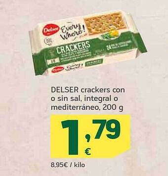 HiperDino Delser crackers con o sin sal, integral o mediterráneo oferta